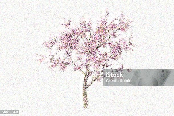 Oil Painting In The Style Of A Big Tree Stock Photo - Download Image Now - Pointillism, Drawing - Art Product, Airbrush