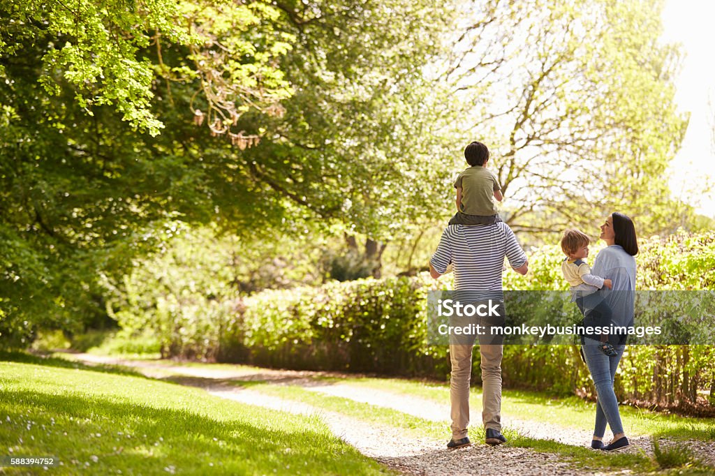 Rear View Of Family Going For Walk In Summer Countryside Family Stock Photo