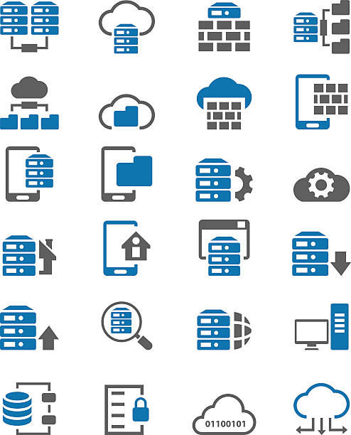 набор значков базы данных. - data network security information medium symbol stock illustrations