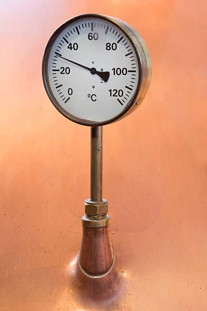 Temperature gauge on a Copper Vat of a beer brewing in a brewery