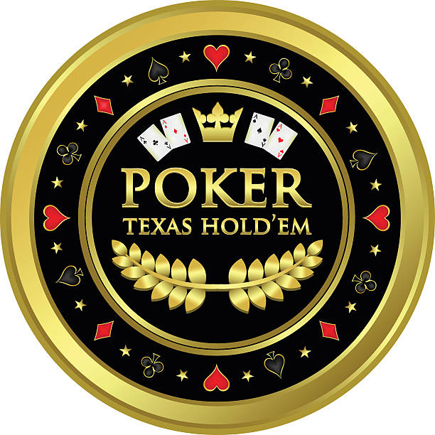 Texas Hold Em Poker Label Texas hold'em poker gold label advertisement with four aces and a laurel wreath. texas hold em illustrations stock illustrations