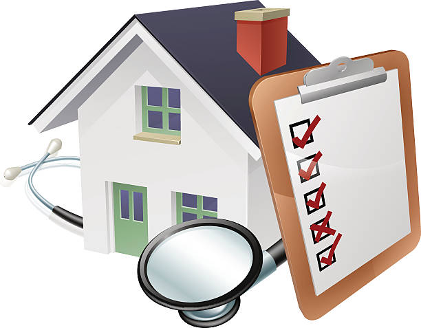 집 청진기 및 설문 조사 클립 보드 개념 - loan mortgage document house real estate stock illustrations
