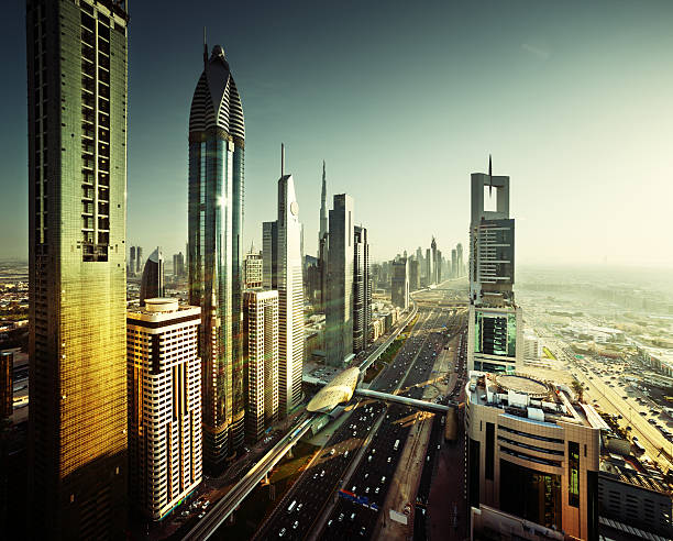 istock Dubai skyline in sunset time, United Arab Emirates 588578582
