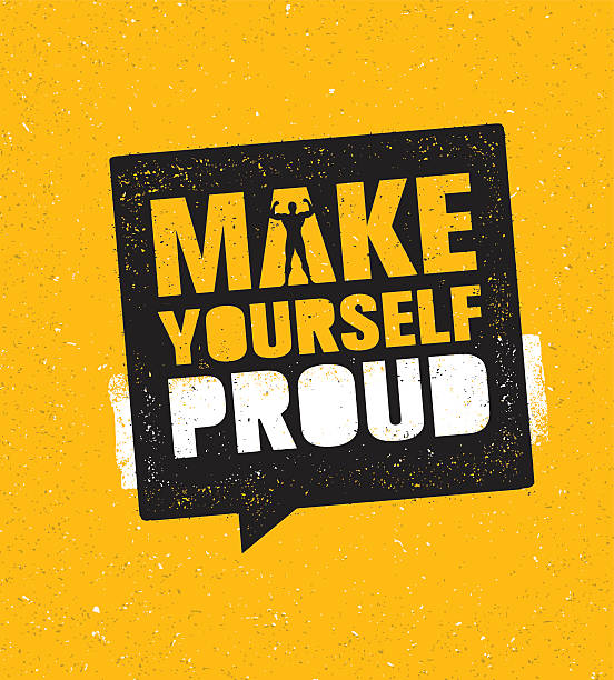 Make Yourself Proud. Workout Gym Motivation Sign Vector Template Workout and Fitness Motivation Quote With Speech Bubble. Creative Vector Typography Grunge Poster Concept health motivation stock illustrations