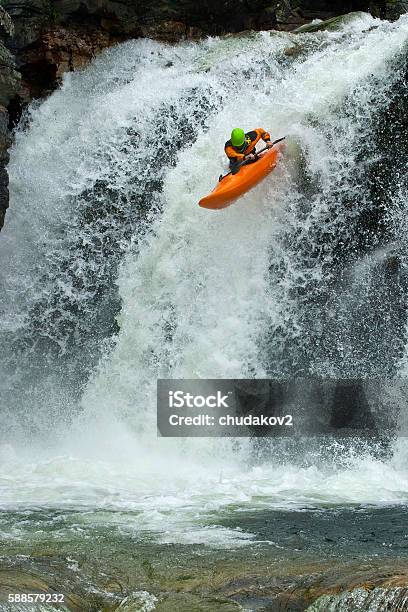 Jump From The Waterfall Stock Photo - Download Image Now - Kayaking, Waterfall, Rapids - River