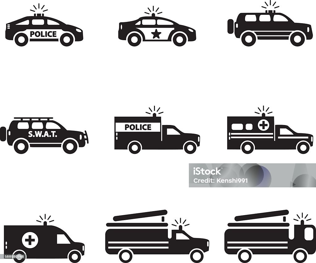 Emergency transportation icon set. Vector illustration. Emergency transportation icon set. Vector illustration. eps10 Police Car stock vector