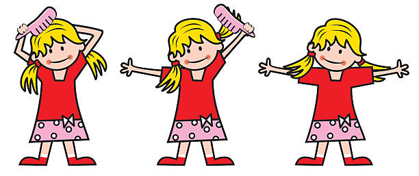 girl and comb Girl and comb, three variants. Vector illustration. wench stock illustrations
