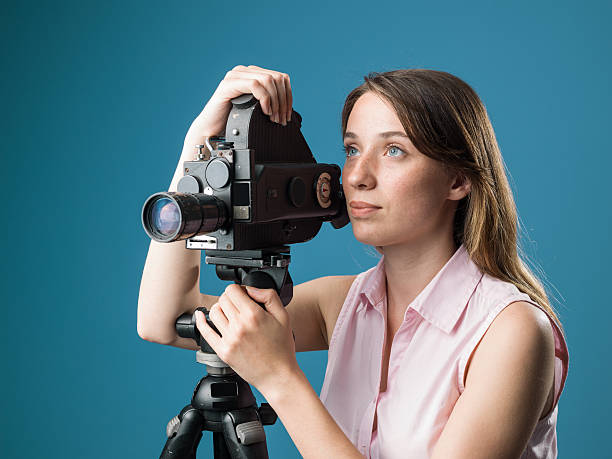 Young Film Director Posing With Her Old Fashioned Camera