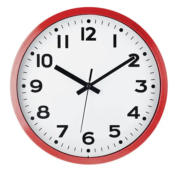 Photo of Wall clock isolated on white. Ten past ten.