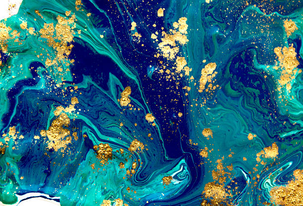 marmurowe niebieskie abstrakcyjne tło. wzór płynnego marmuru. marbling akrylowa konsystencja - green liquid stock illustrations