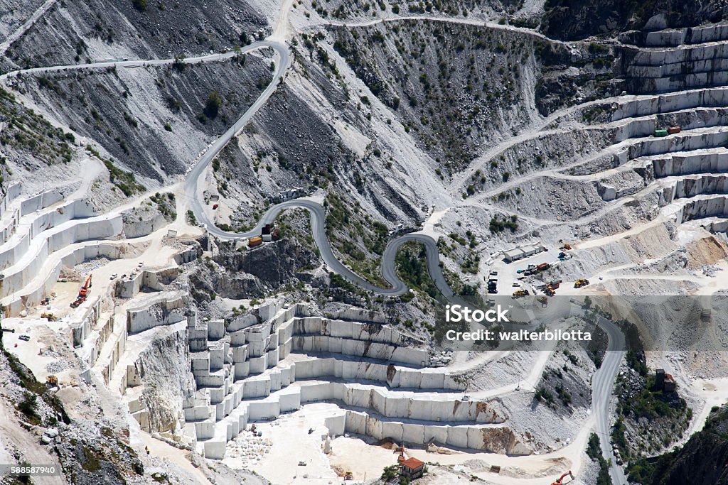 Marble quarry Road in the Marble quarry in Carrara Quarry Stock Photo