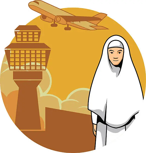 Vector illustration of Women Hajj And Airport Background