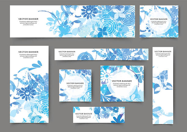 illustrations, cliparts, dessins animés et icônes de modèles de bannières web - plan flower arrangement single flower blue