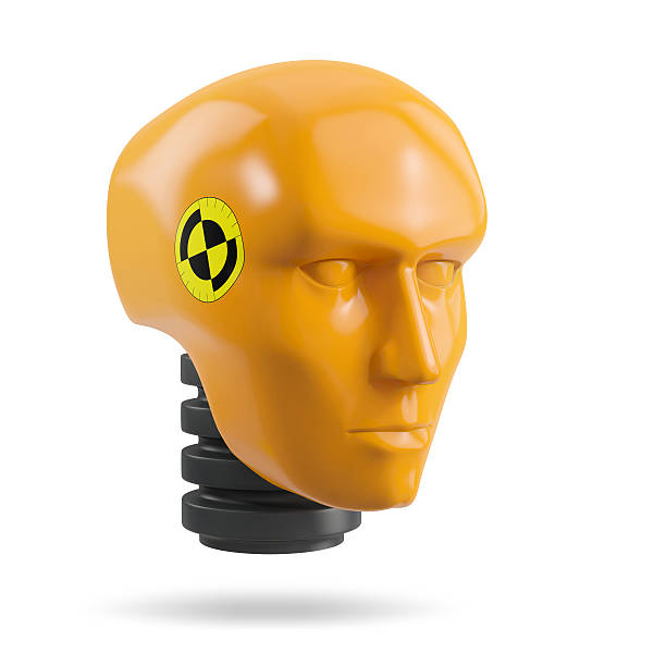 head of a crash test dummy head of a crash test dummy, isolated on white background crash test dummy stock pictures, royalty-free photos & images