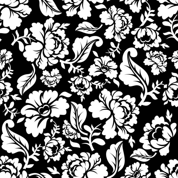 White Rose seamless pattern. Retro floral texture. Vintage Flora vector art illustration