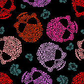 istock Flower skull Pattern. Scary and cute Vector background 588590238