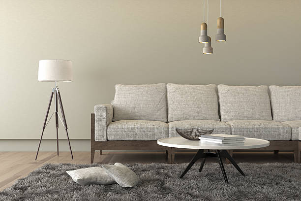 istock Beige sofa with a living room like setup around it 588591202