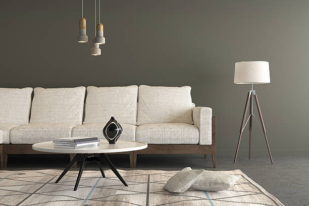 istock Beige sofa with a living room like setup around it 588591282