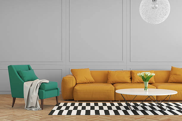 salon coloré avec canapé orange - miami florida color image photography creativity photos et images de collection