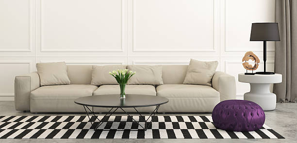 modern retro living room with white sofa - art deco miami florida florida apartment imagens e fotografias de stock