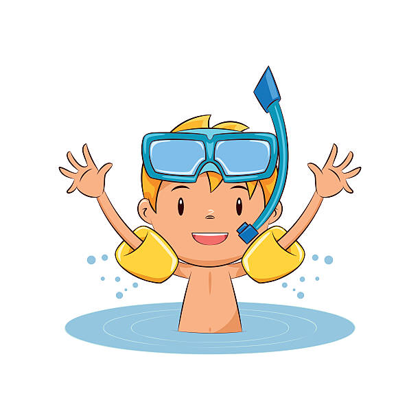 ilustraciones, imágenes clip art, dibujos animados e iconos de stock de alas de agua de la nadada del niño - floating on water swimming pool men water