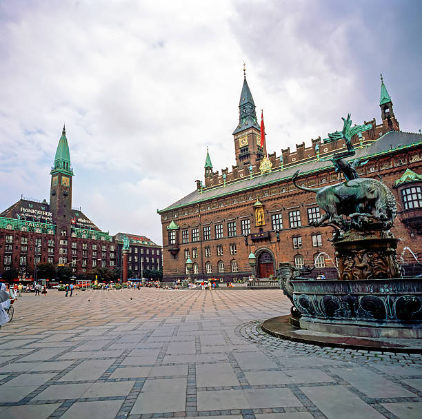 The Stork Fountain on Amagertorv Amager Square in the center of Copenhagen. Denmark. Summer sunny day