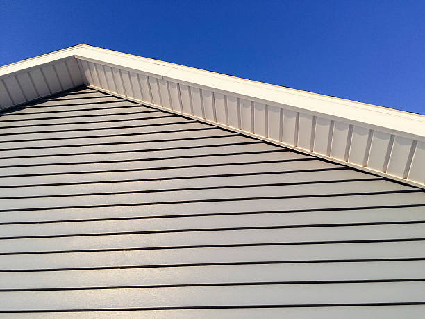 istock Grey vinyl siding on a residential home 588595182