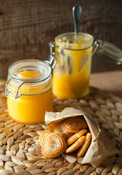 Lemon curd with cookies stock photo