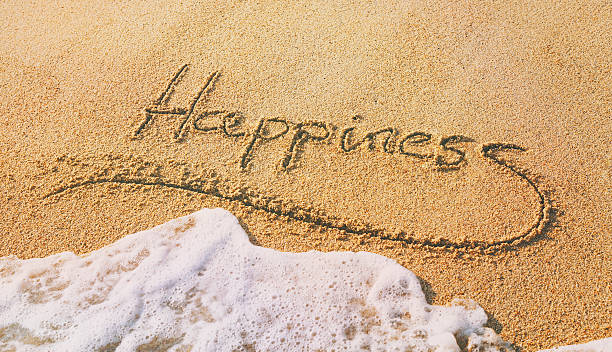 istock Word happiness written in the sand 588606268