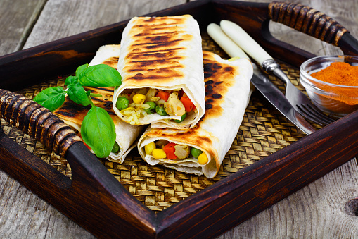 Shawarma Lavash with Rice and Vegetables Studio Photo