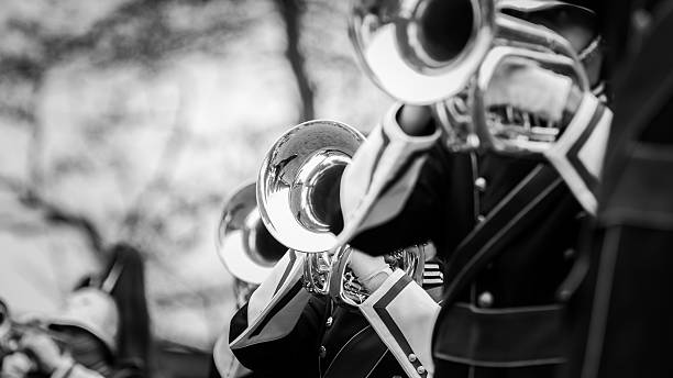 details from a music band, showband, fanfare or drumband - marching band imagens e fotografias de stock