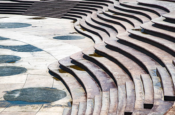 istock Stairs Architectural background, flat and circular stairs 588610060