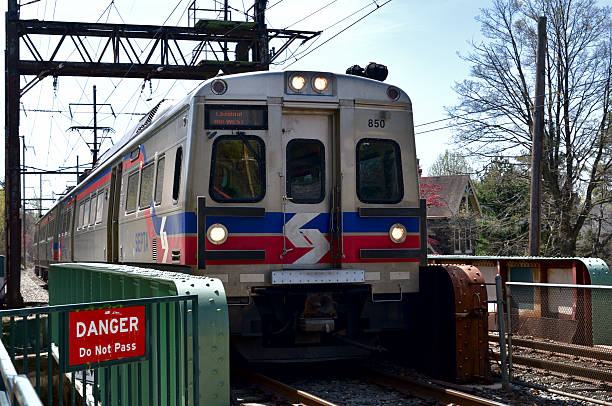 Philadelphia, PA, USA - April 16, 2016: SEPTA Silverliner V on the Chestnut Hill West Line in Northwest Philadelphia, PA.