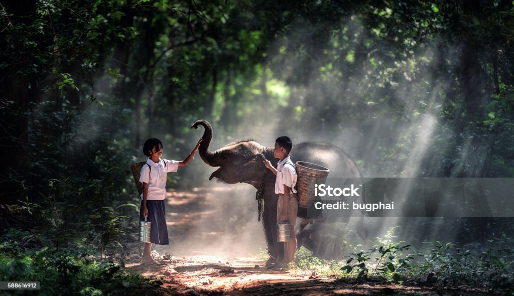 Student kleine asiatische Junge und Mädchen, Landschaft in Thailand - Lizenzfrei Thailand Stock-Foto