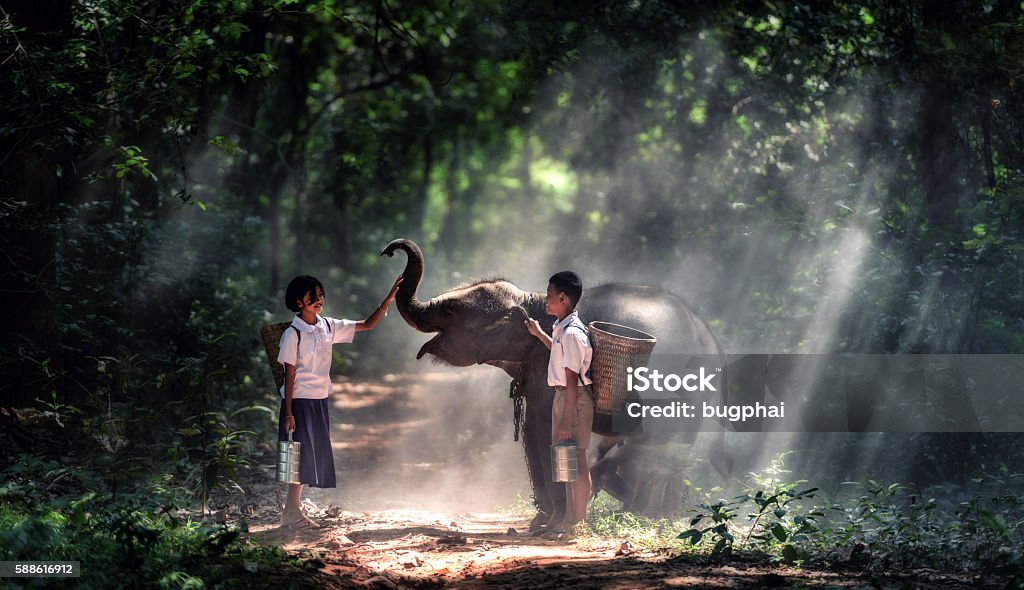 Student little asian boy and girl, countryside in Thailand Thailand Stock Photo