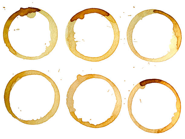 istock Set of coffee stains isolated on white paper background 588619022