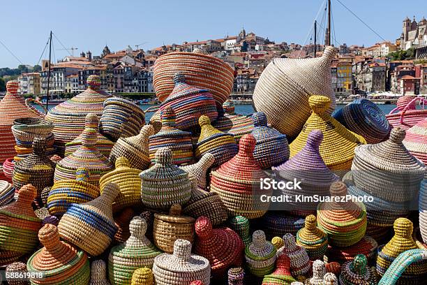 Woven Baskets For Sale On Douro River Porto Stock Photo - Download Image Now - Basket, Colors, Douro River