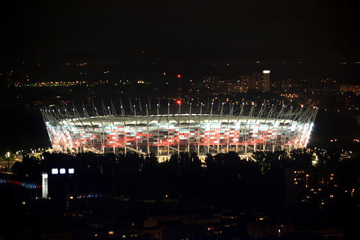 Warsaw, Poland - July 5, 2013: National Stadium in Warsaw by night.