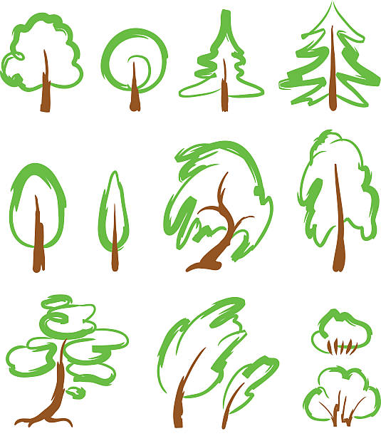 Set of stylized vector trees vector art illustration