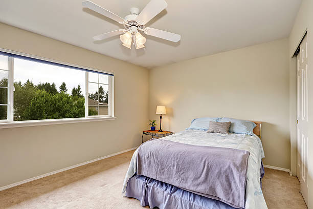 istock Bedroom interior in pastel blue and beige color. 588954870