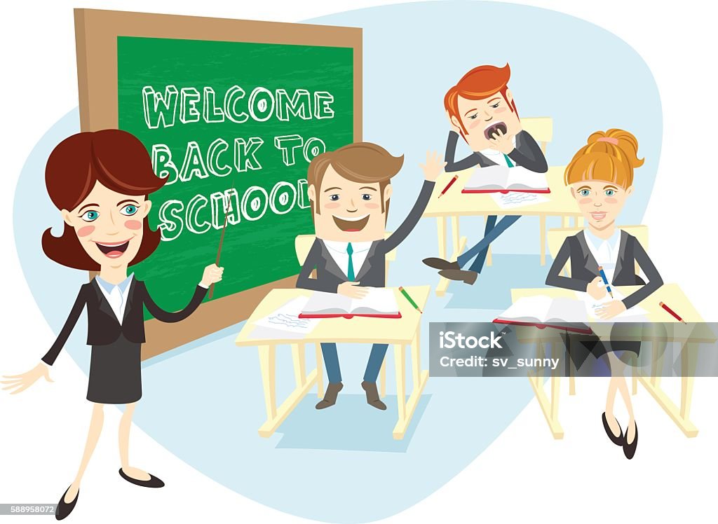 Funny Group Of Univercity Students Or School Pupils And Teacher Stock  Illustration - Download Image Now - iStock