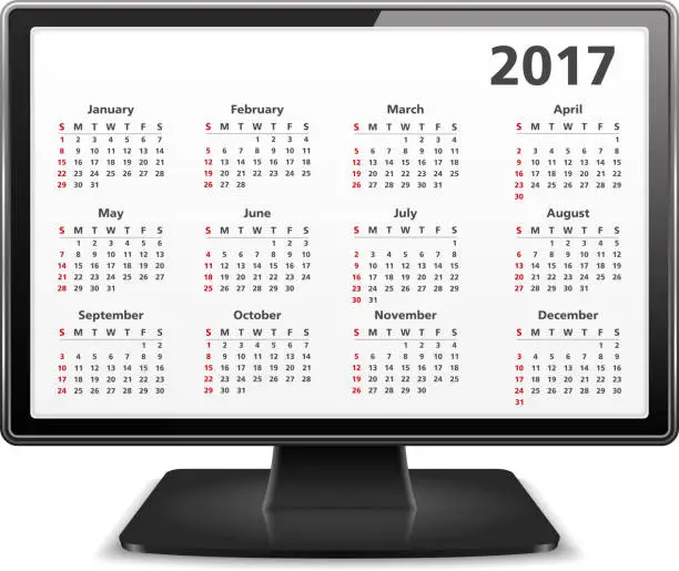 Vector illustration of 2017 Calendar in Computer