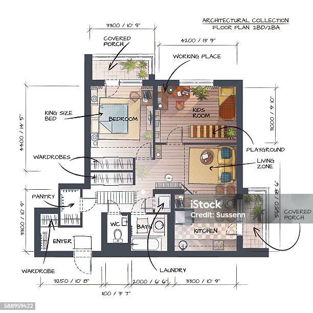 Interior Design Background Stock Illustration - Download Image Now - Plan - Document, Domestic Room, House