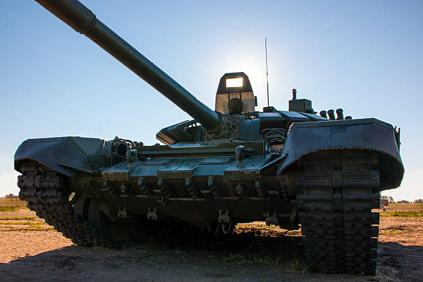 istock Great War Russian T-72 tank, backlit 588959820