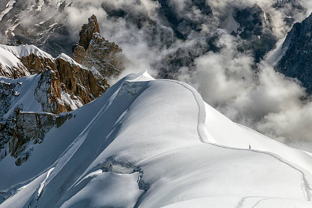 View over corniches to the Aiguille du Plan in the Mont Blanc Massif (Haute-Savoie, France).