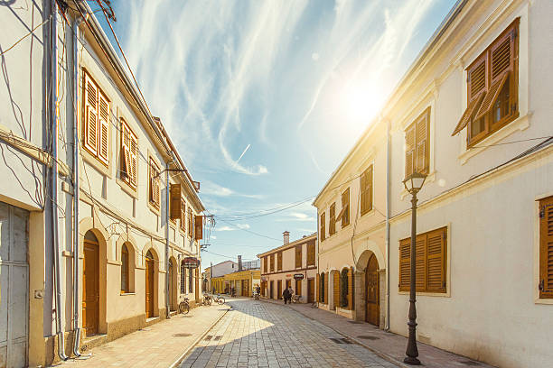 Shkoder, Albania - Febuary 02, 2016: Historic street viwth old houses in Shkoder Albania