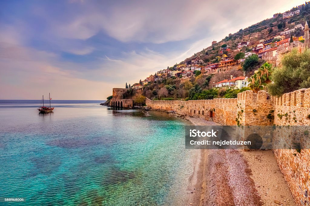 The castle of Alanya Alanya Castle and historical shipyard are one of the best preserved historic places in Turkey Türkiye - Country Stock Photo