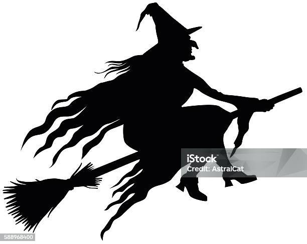 Witch Silhouette Stock Illustration - Download Image Now - Witch, Broom, In Silhouette