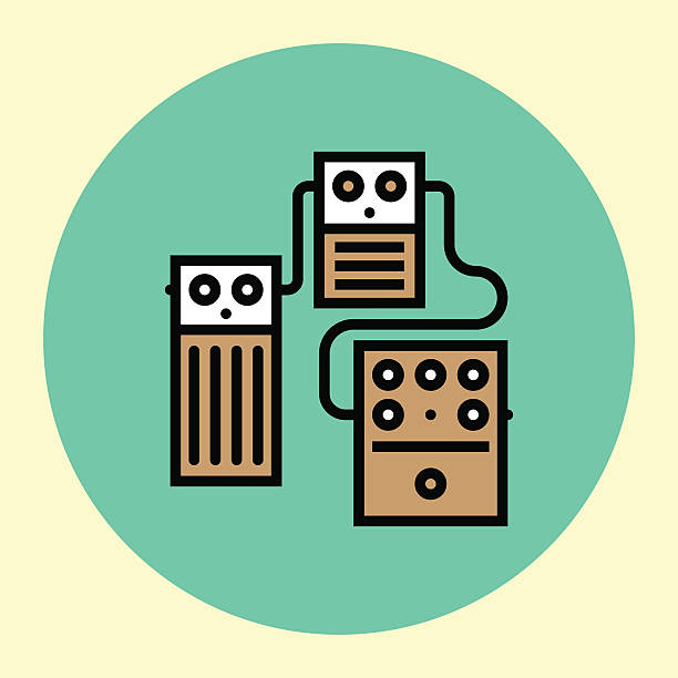 ikona cienkiej linii. stompboxes łańcuch pedały gitary. - distortion pedal stock illustrations