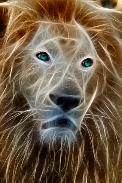 istock Fractal render or illustration of a male lion 588970526